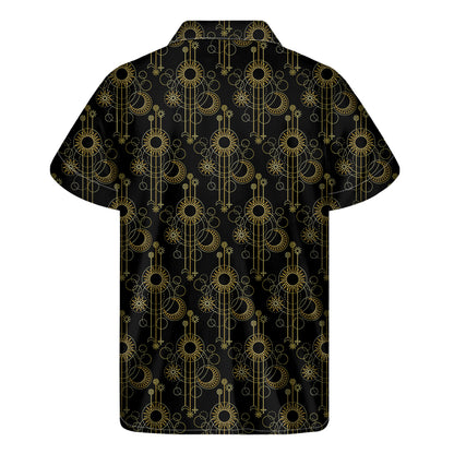 Gold Sun And Moon Pattern Print Men's Short Sleeve Shirt