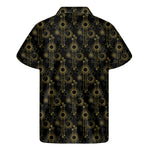 Gold Sun And Moon Pattern Print Men's Short Sleeve Shirt