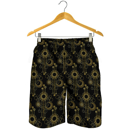 Gold Sun And Moon Pattern Print Men's Shorts