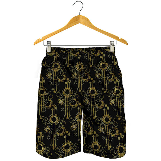 Gold Sun And Moon Pattern Print Men's Shorts