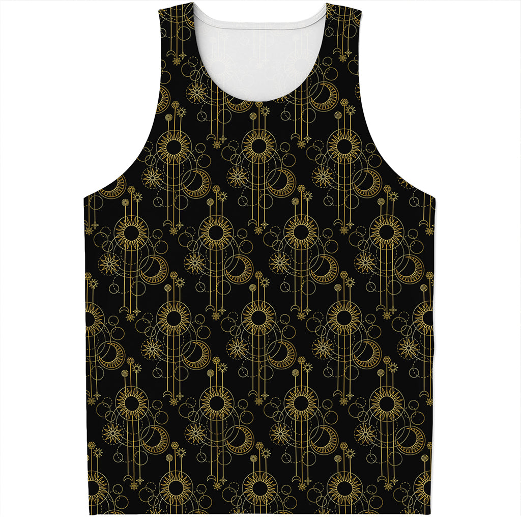 Gold Sun And Moon Pattern Print Men's Tank Top