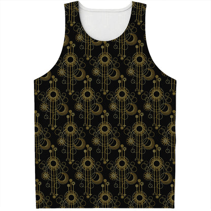 Gold Sun And Moon Pattern Print Men's Tank Top