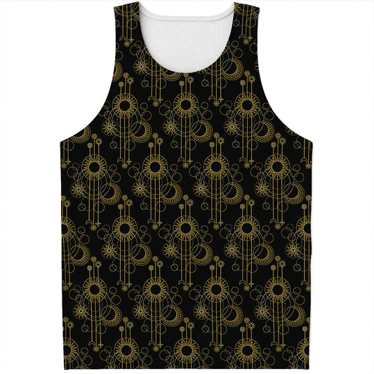 Gold Sun And Moon Pattern Print Men's Tank Top