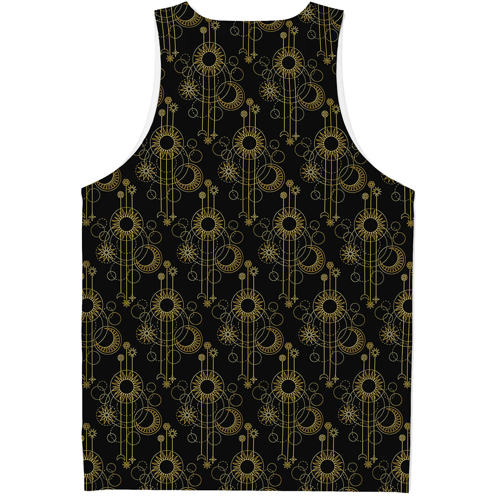 Gold Sun And Moon Pattern Print Men's Tank Top