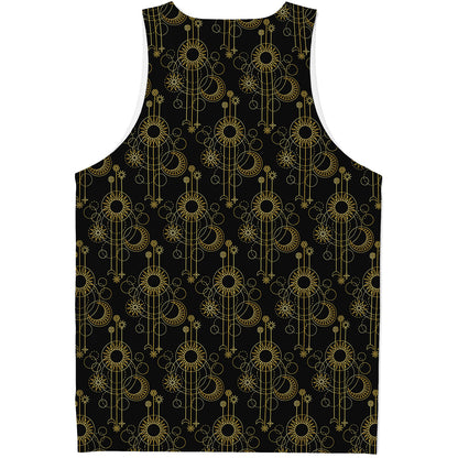 Gold Sun And Moon Pattern Print Men's Tank Top