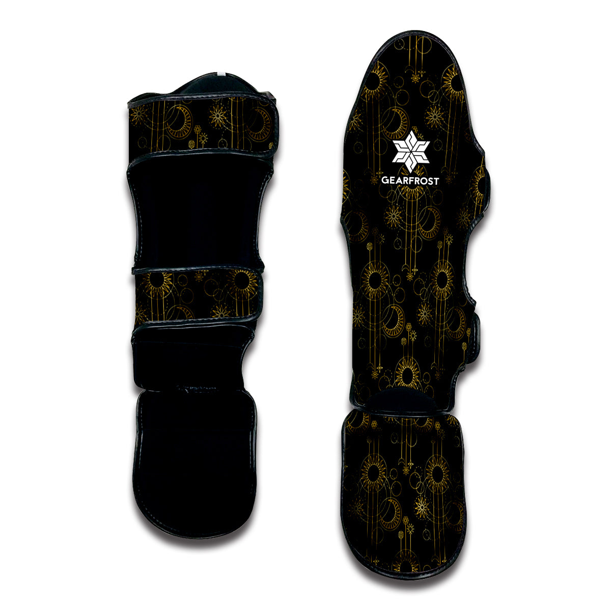 Gold Sun And Moon Pattern Print Muay Thai Shin Guard