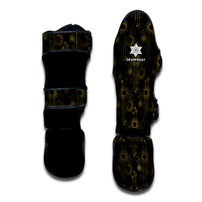 Gold Sun And Moon Pattern Print Muay Thai Shin Guard