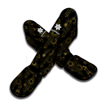 Gold Sun And Moon Pattern Print Muay Thai Shin Guard