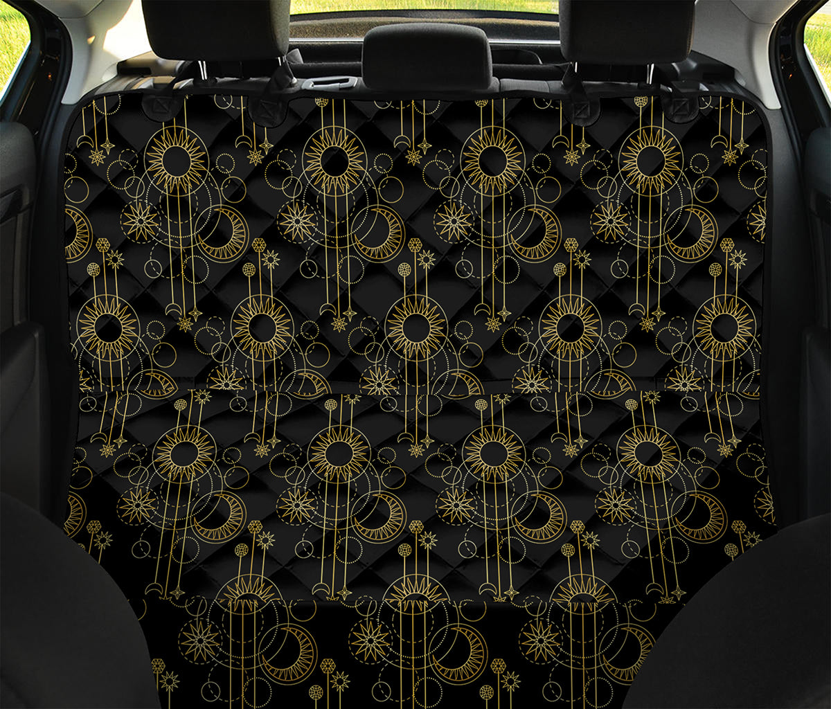 Gold Sun And Moon Pattern Print Pet Car Back Seat Cover