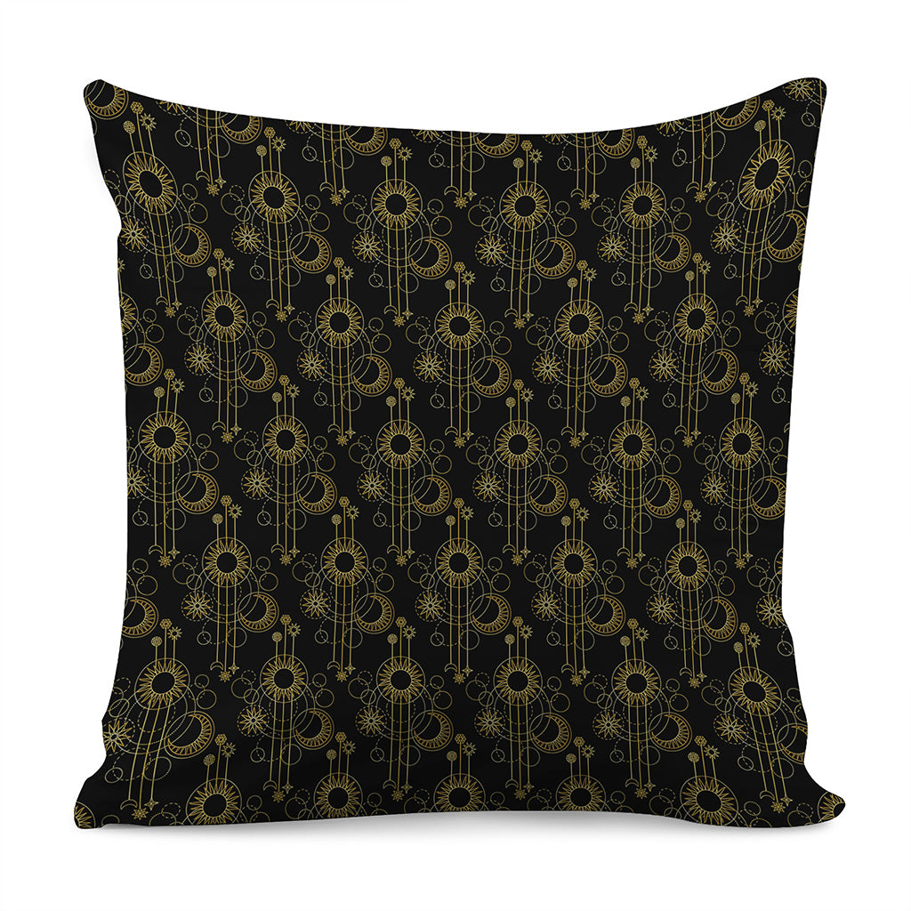 Gold Sun And Moon Pattern Print Pillow Cover