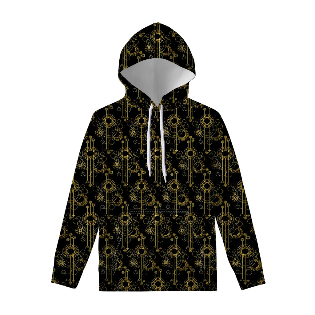Gold Sun And Moon Pattern Print Pullover Hoodie