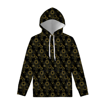 Gold Sun And Moon Pattern Print Pullover Hoodie