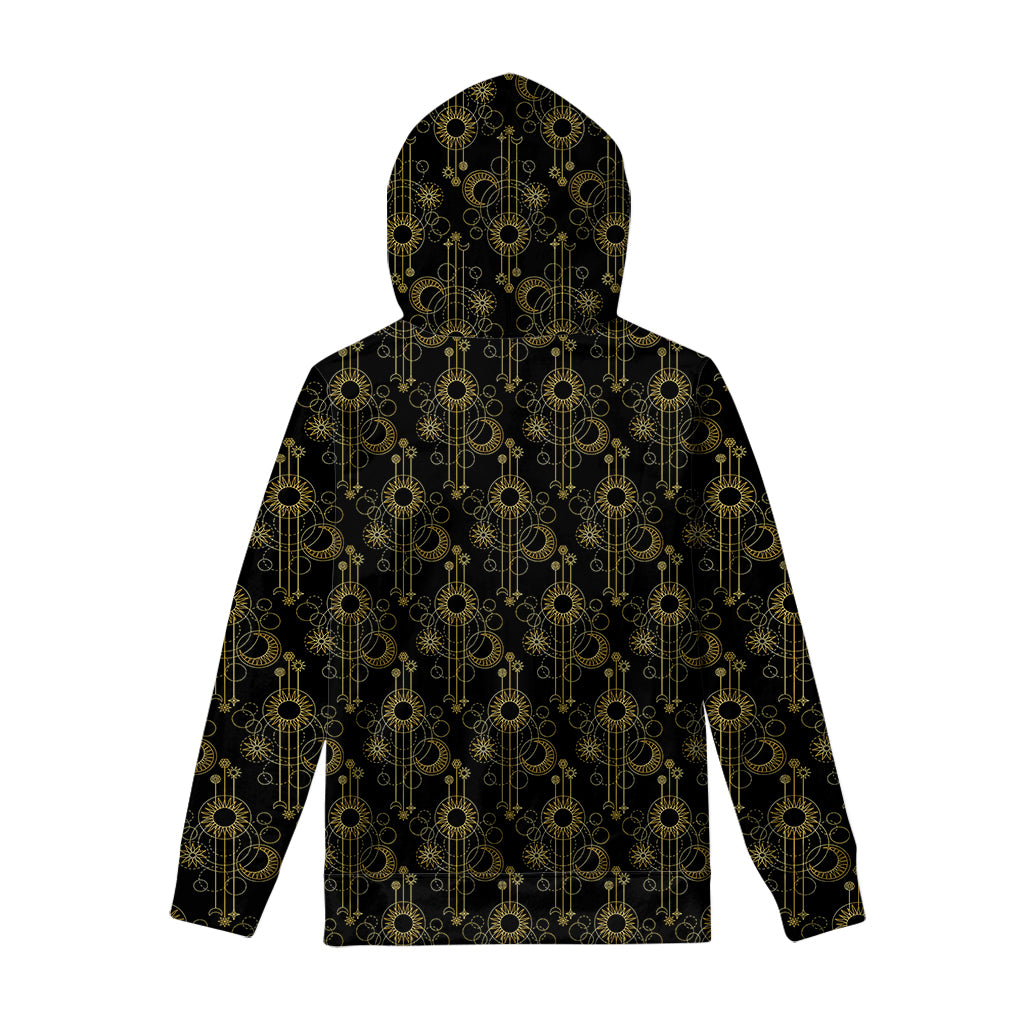 Gold Sun And Moon Pattern Print Pullover Hoodie