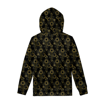 Gold Sun And Moon Pattern Print Pullover Hoodie
