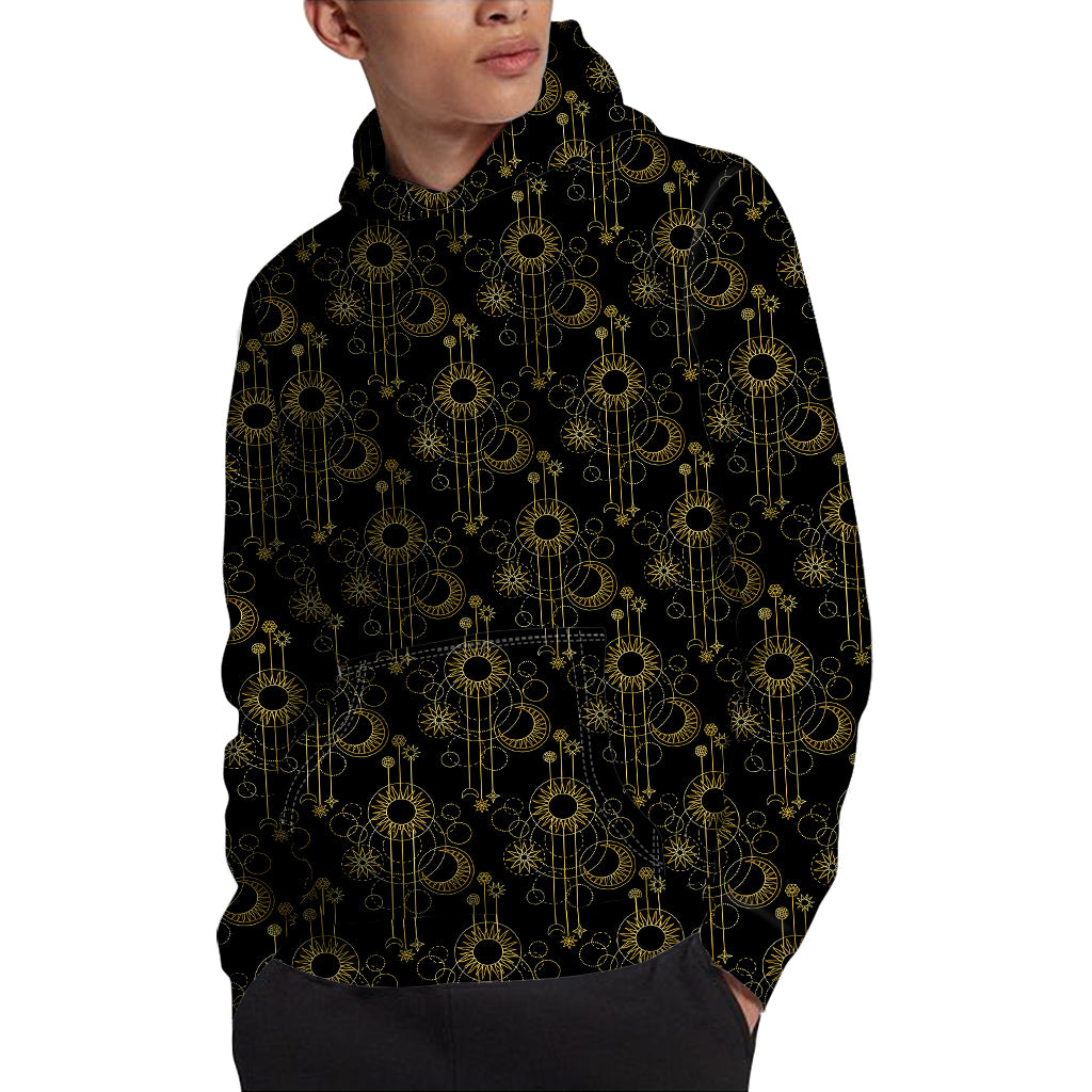 Gold Sun And Moon Pattern Print Pullover Hoodie