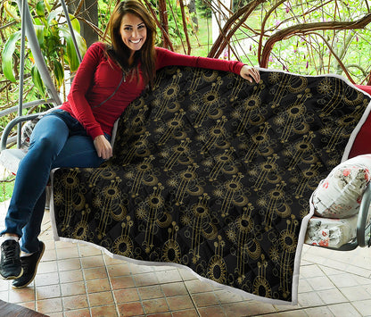Gold Sun And Moon Pattern Print Quilt