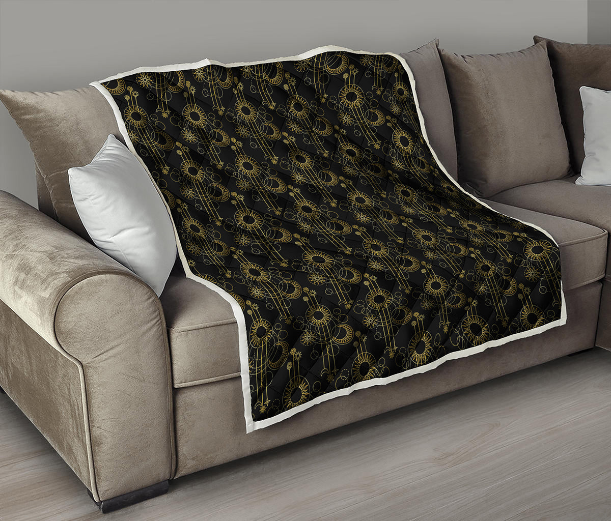 Gold Sun And Moon Pattern Print Quilt