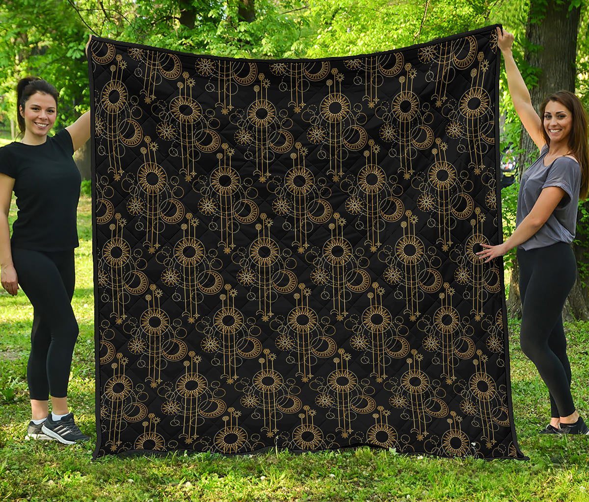 Gold Sun And Moon Pattern Print Quilt