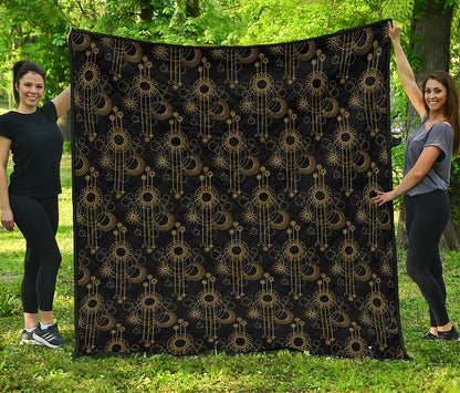 Gold Sun And Moon Pattern Print Quilt