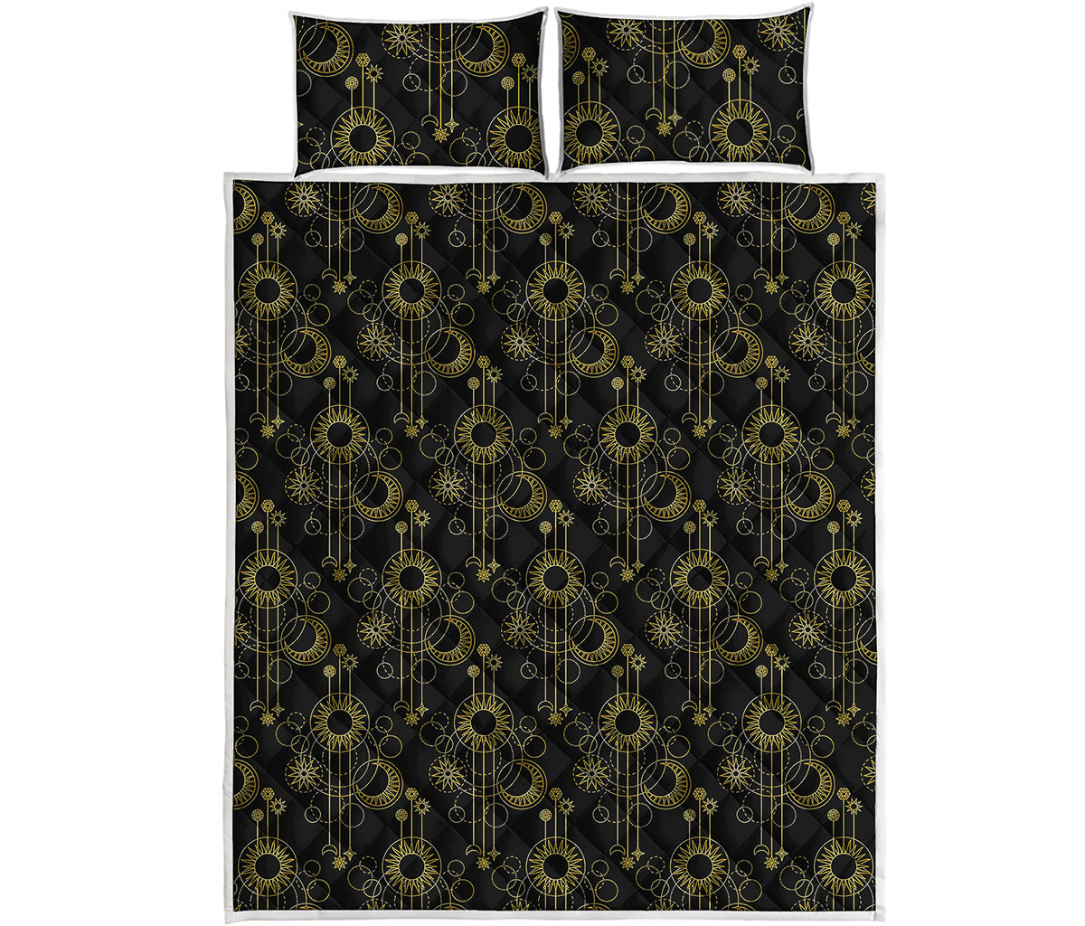Gold Sun And Moon Pattern Print Quilt Bed Set