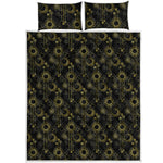 Gold Sun And Moon Pattern Print Quilt Bed Set