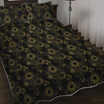 Gold Sun And Moon Pattern Print Quilt Bed Set