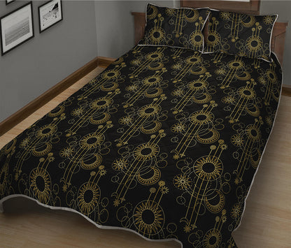 Gold Sun And Moon Pattern Print Quilt Bed Set