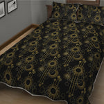 Gold Sun And Moon Pattern Print Quilt Bed Set