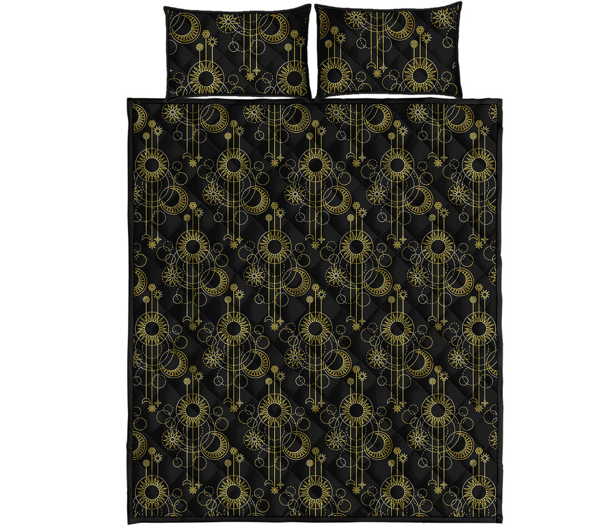 Gold Sun And Moon Pattern Print Quilt Bed Set
