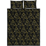 Gold Sun And Moon Pattern Print Quilt Bed Set