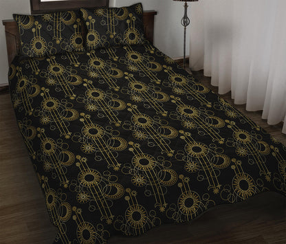 Gold Sun And Moon Pattern Print Quilt Bed Set