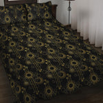 Gold Sun And Moon Pattern Print Quilt Bed Set