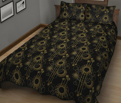 Gold Sun And Moon Pattern Print Quilt Bed Set