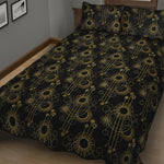 Gold Sun And Moon Pattern Print Quilt Bed Set