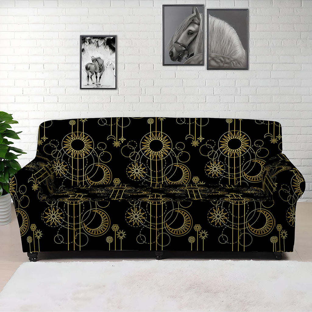 Gold Sun And Moon Pattern Print Sofa Cover