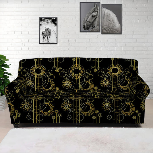 Gold Sun And Moon Pattern Print Sofa Cover