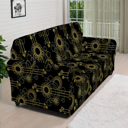 Gold Sun And Moon Pattern Print Sofa Cover