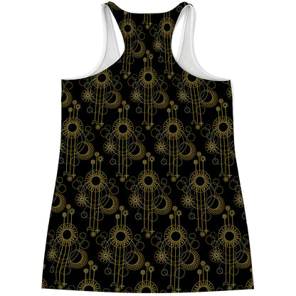 Gold Sun And Moon Pattern Print Women's Racerback Tank Top