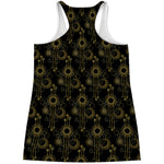 Gold Sun And Moon Pattern Print Women's Racerback Tank Top