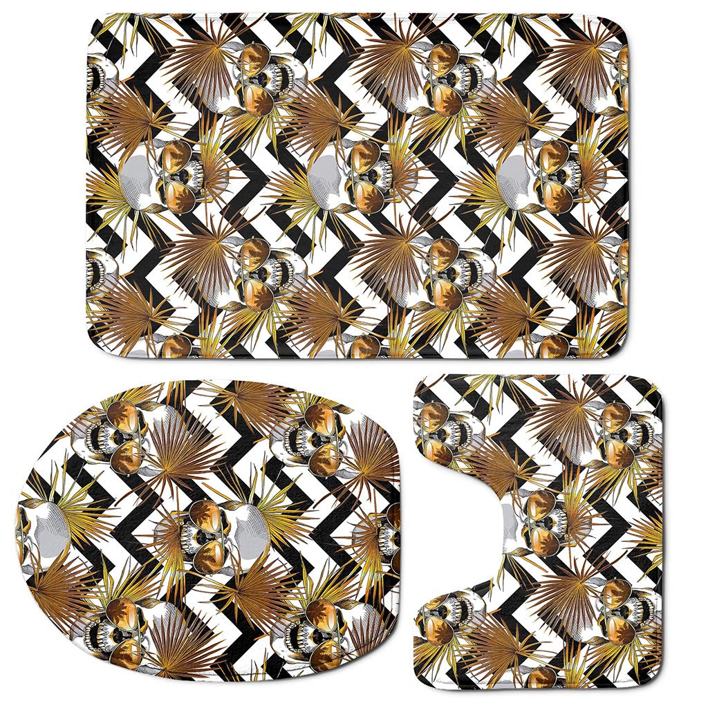 Gold Tropical Skull Pattern Print 3 Piece Bath Mat Set