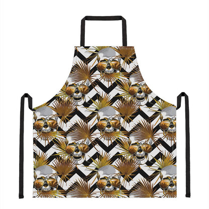 Gold Tropical Skull Pattern Print Apron