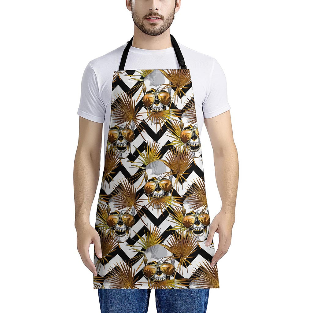 Gold Tropical Skull Pattern Print Apron