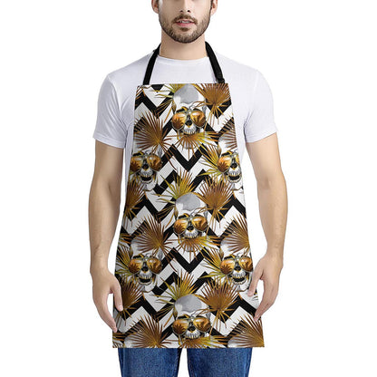 Gold Tropical Skull Pattern Print Apron