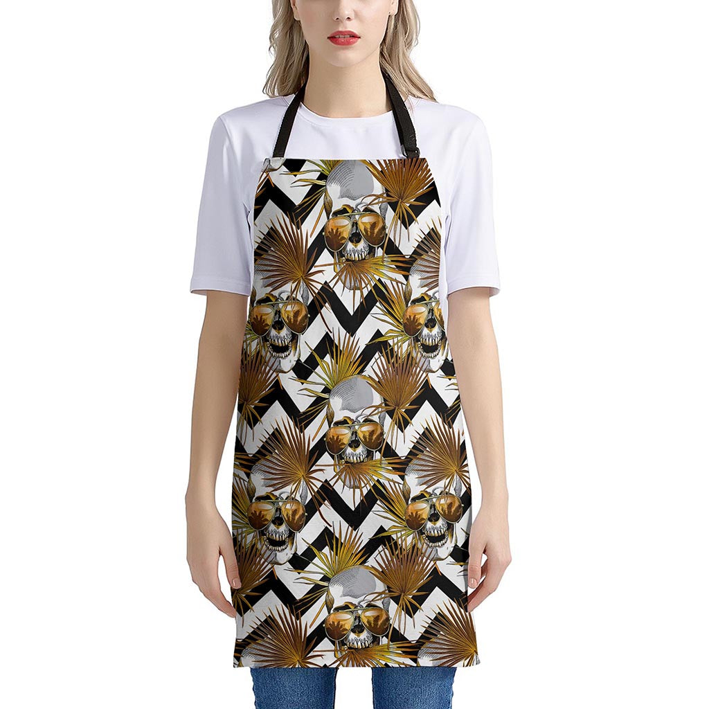 Gold Tropical Skull Pattern Print Apron