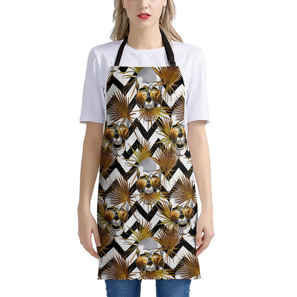 Gold Tropical Skull Pattern Print Apron