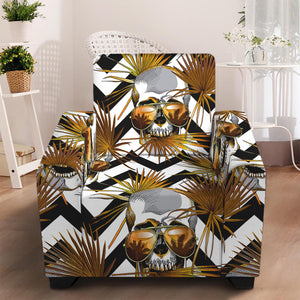 Gold Tropical Skull Pattern Print Armchair Slipcover