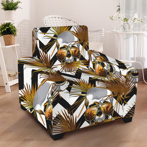 Gold Tropical Skull Pattern Print Armchair Slipcover