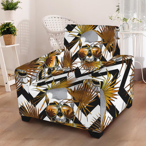 Gold Tropical Skull Pattern Print Armchair Slipcover