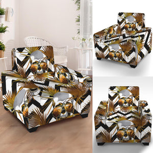 Gold Tropical Skull Pattern Print Armchair Slipcover