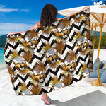 Gold Tropical Skull Pattern Print Beach Sarong Wrap